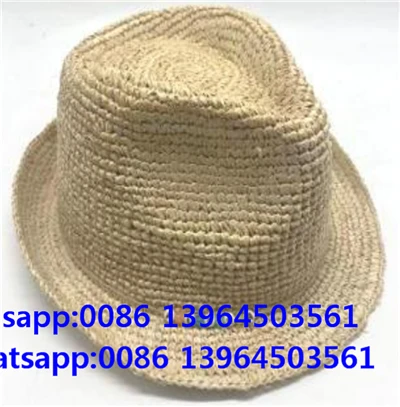 Barret de palla suau Fedora de ganxet teixit a mà